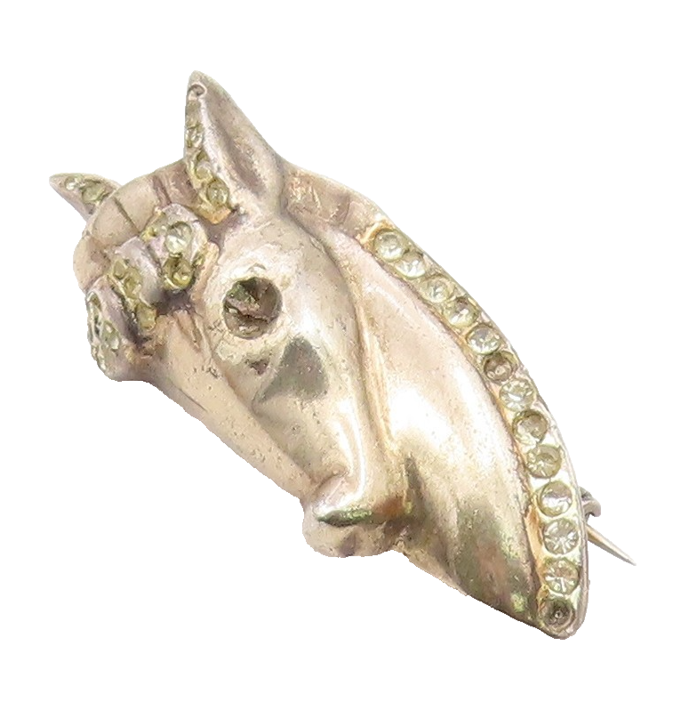 925 Sterling Silver  Vintage Carved Topaz Horse Head Brooch Pin  BP9640