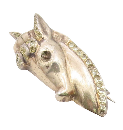 925 Sterling Silver  Vintage Carved Topaz Horse Head Brooch Pin  BP9640