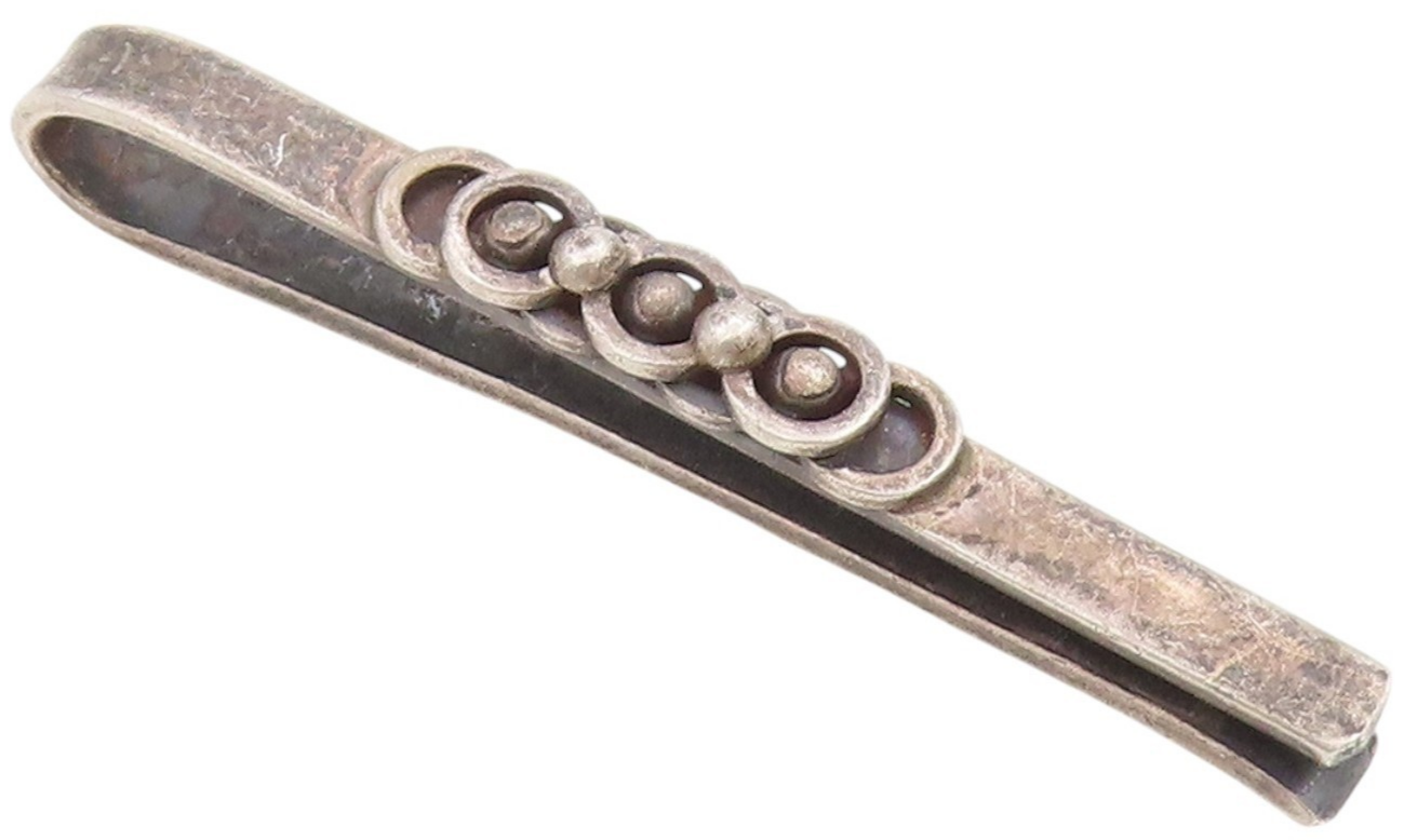 925 Sterling Silver Vintage Tie Clip DENMARK Dark Tone Engraved Clasp  TR3954
