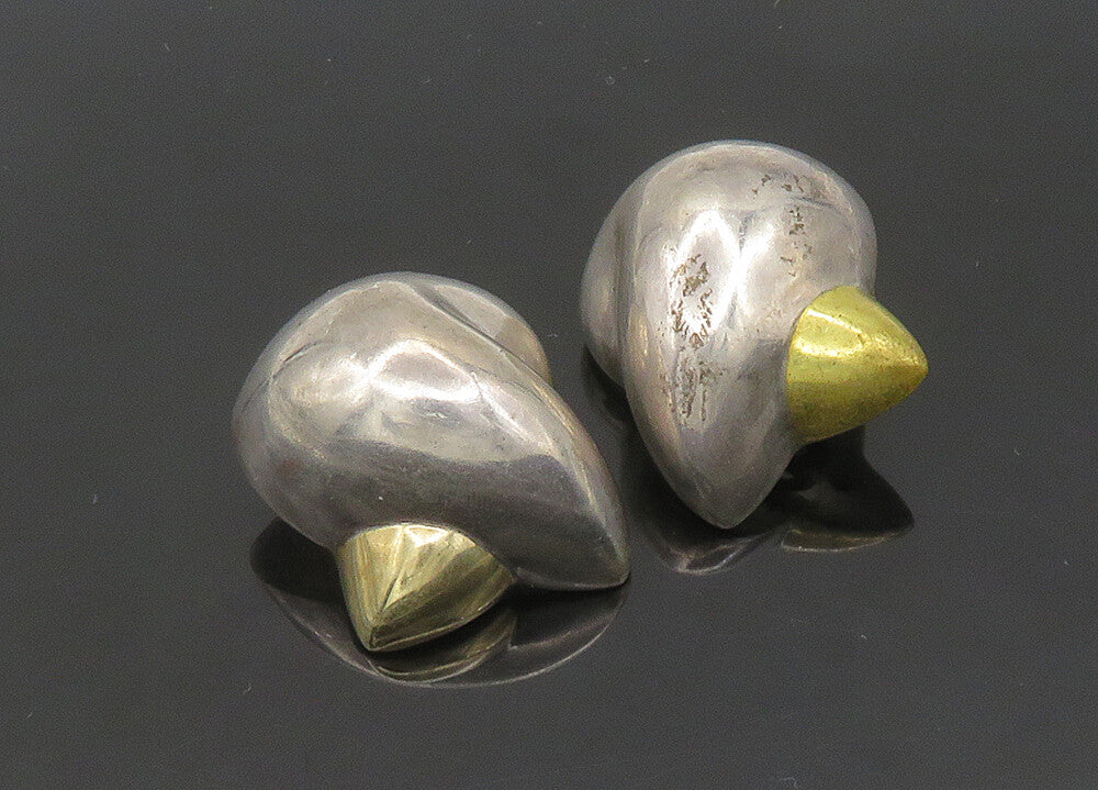 PATRICIA VON MUSULIN 925 Silver & 18K GOLD  Vintage Clip On Earrings  EG10531
