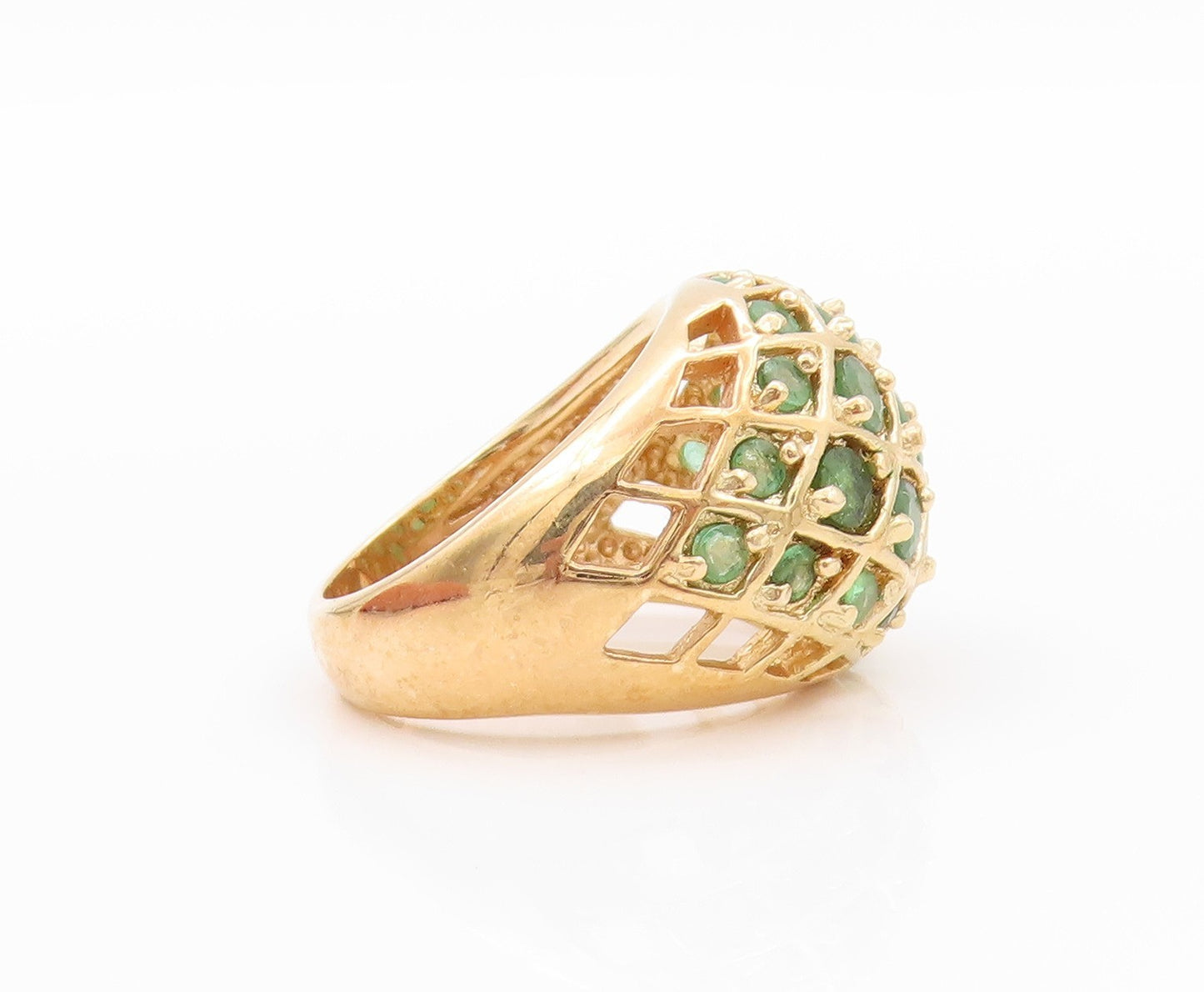 925 Sterling Silver Vintage Ring Gold Plated Net Effect Emerald  Sz 5  RG32320