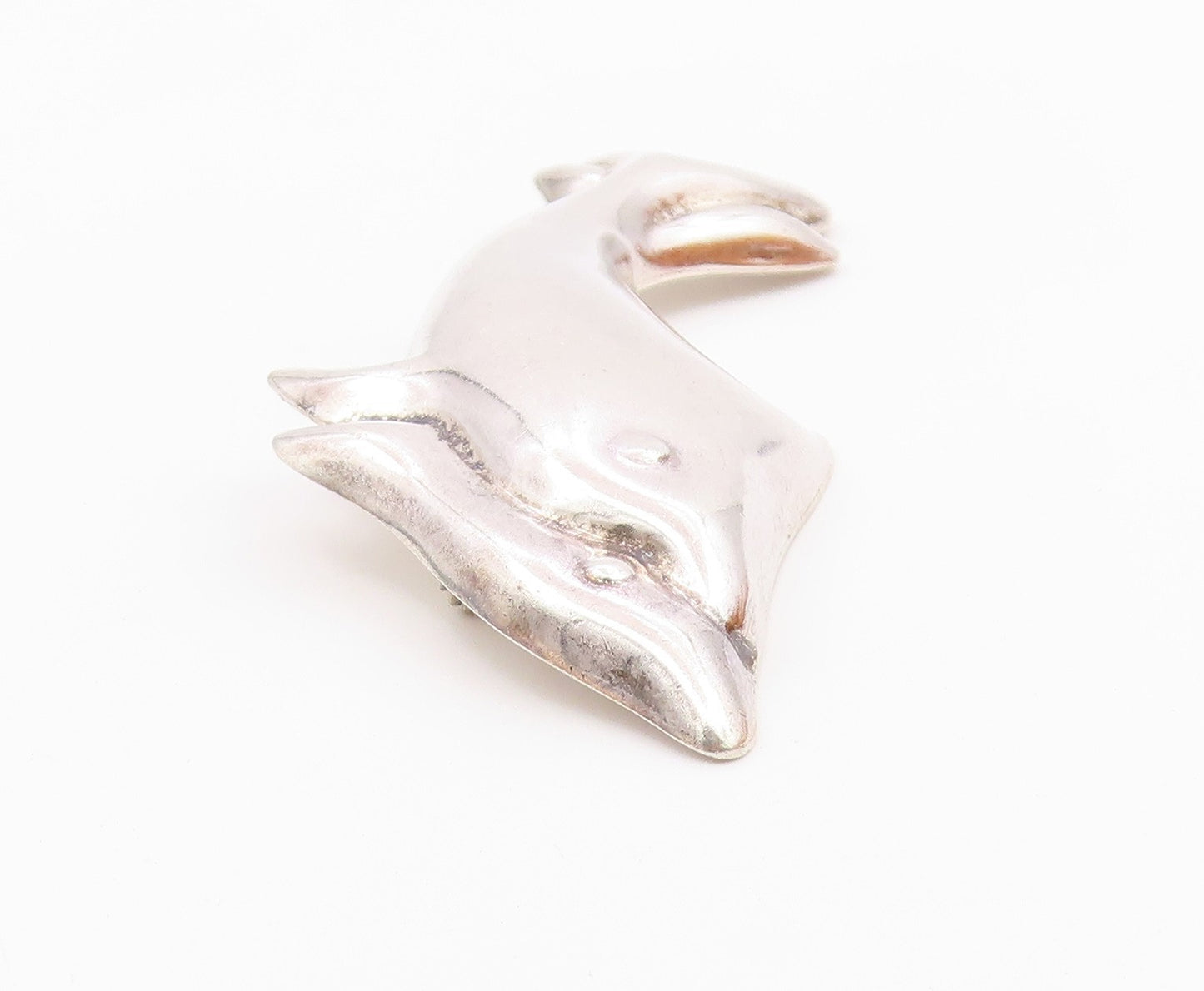 MEXICO 925 Sterling Silver  Vintage Shiny Leaping Dolphins Brooch Pin  BP3118