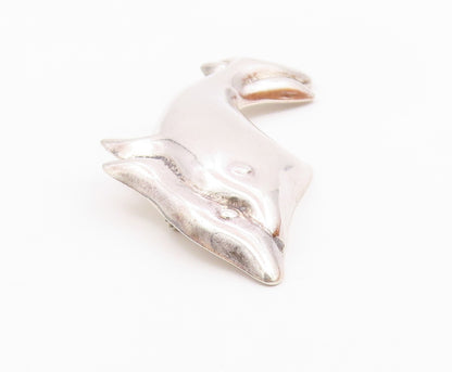 MEXICO 925 Sterling Silver  Vintage Shiny Leaping Dolphins Brooch Pin  BP3118