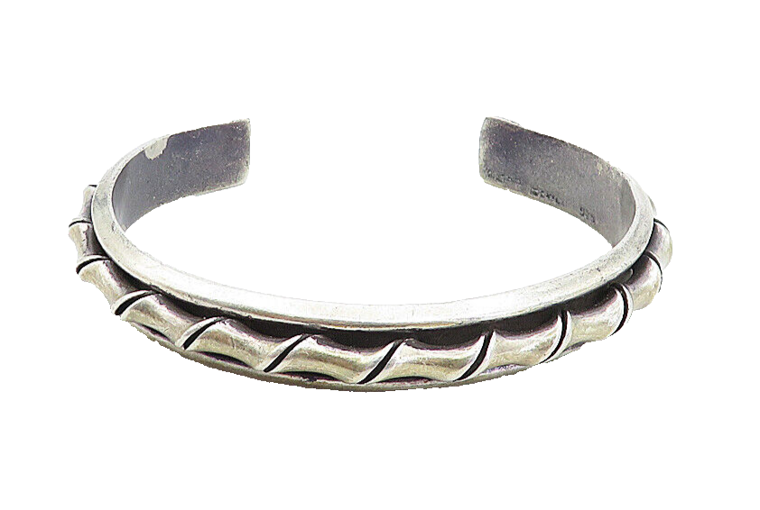 MEXICO 925 Sterling Silver  Vintage Dark Tone Twist Oval Cuff Bracelet  BT1953