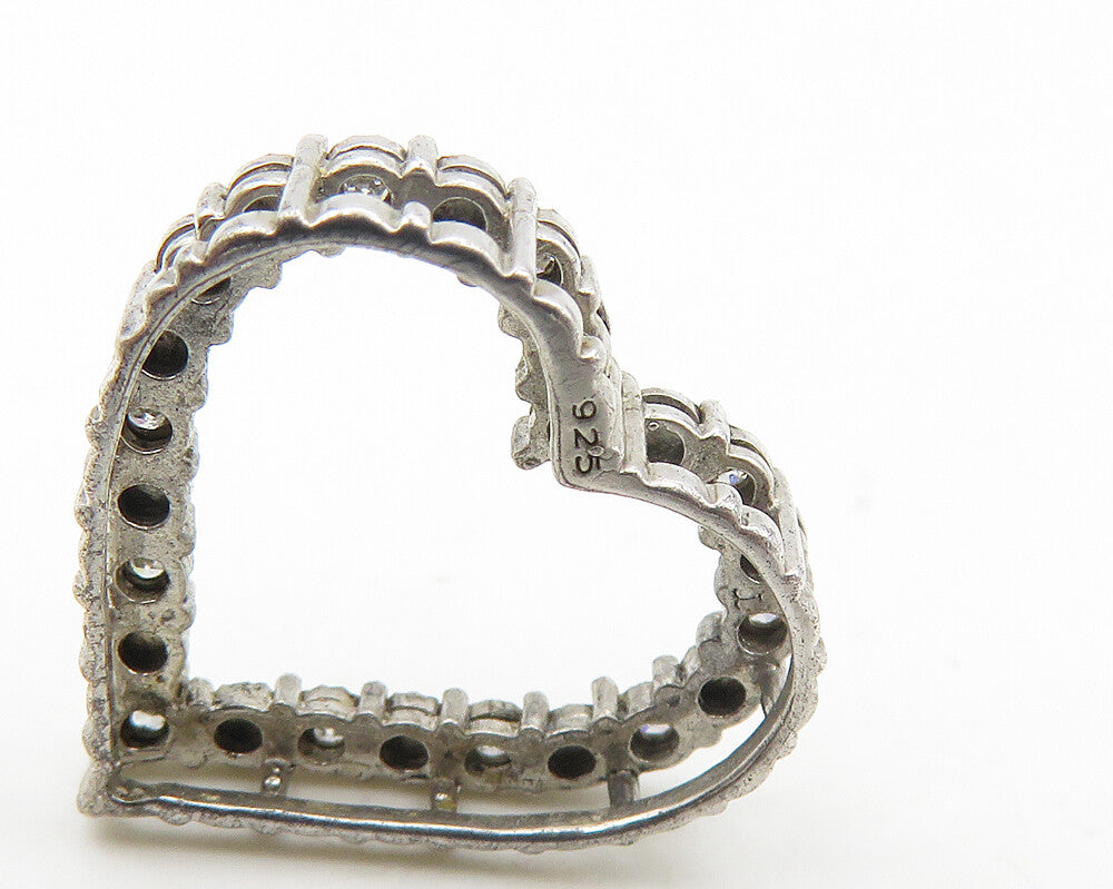 925 Sterling Silver  Vintage Genuine Diamonds Open Love Heart Pendant  PT14623