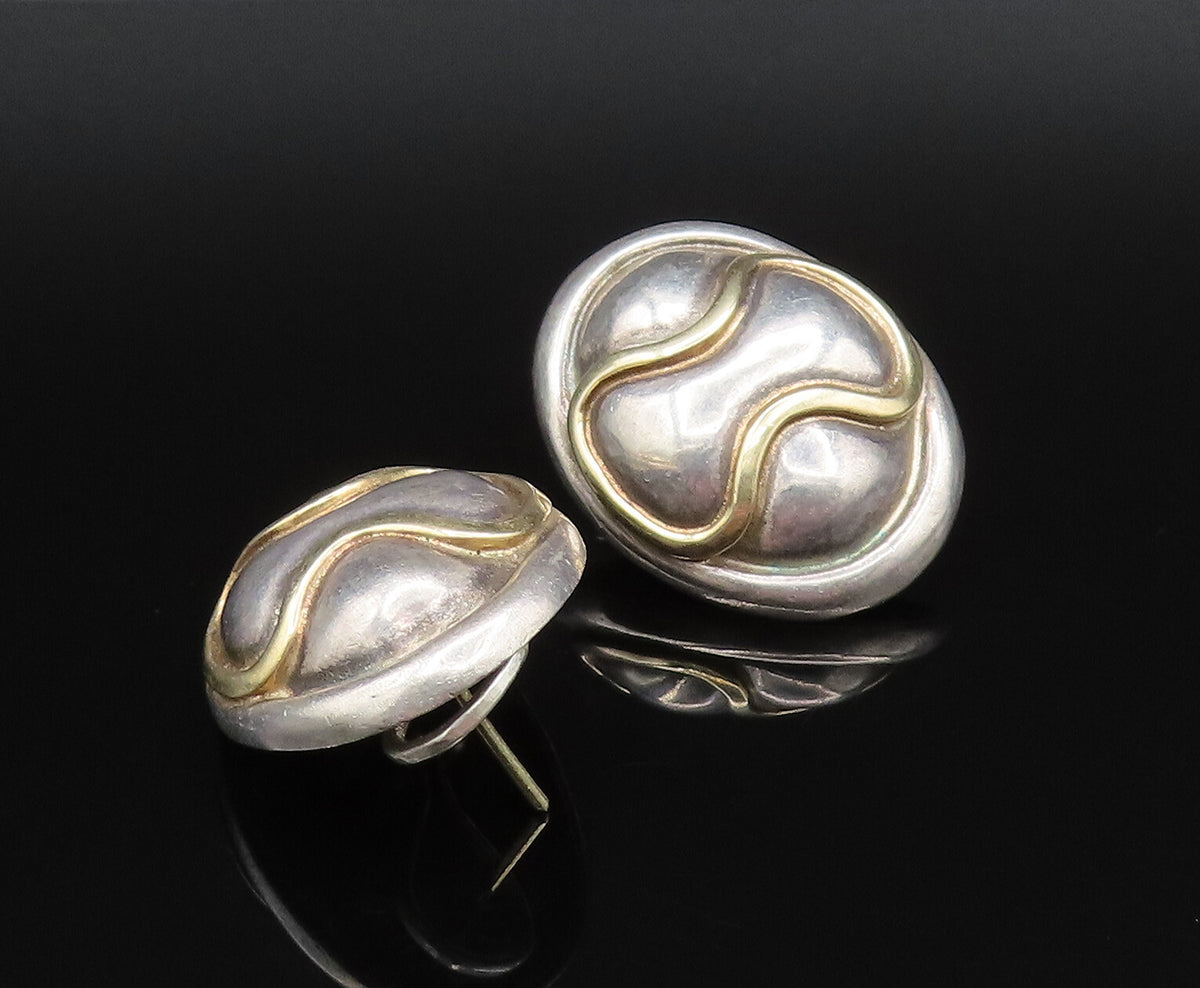 ROBERT WINC 18K GOLD & 925 Silver  Vintage 2 Tone Wave Oval Earrings  EG12020
