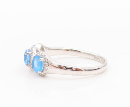 925 Sterling Silver Vintage Ring Round Blue Halo White Topaz   Sz 9.5  RG31785