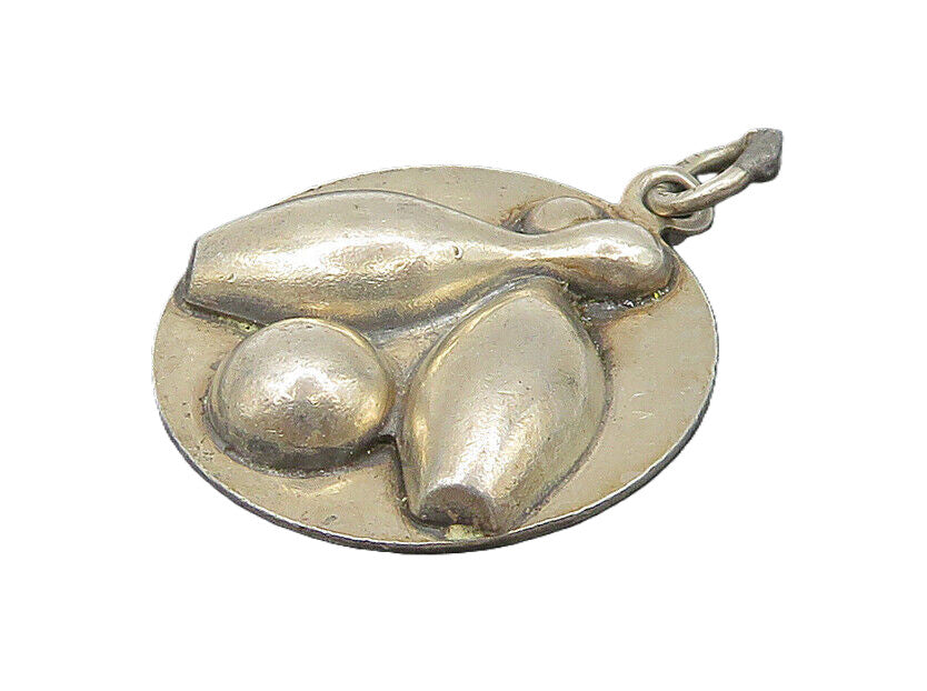 BEAU 925 Sterling Silver  Vintage Bowling Pins Sports Motif Pendant  PT13926