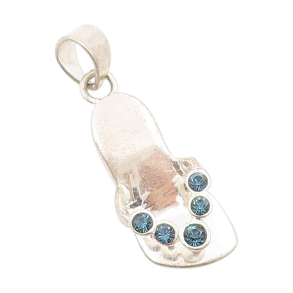 925 Sterling Silver Vintage Pendant Blue Topaz Flip Flop Foot Ware Charm PT25038
