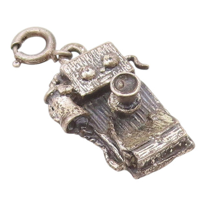 925 Sterling Silver  Vintage Antique Crank Phone Motif Pendant  PT21121