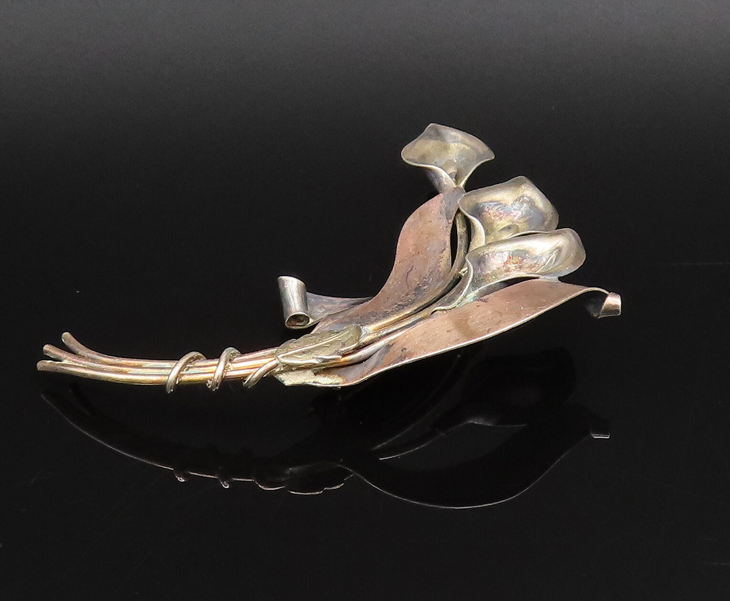 CROSBY 925 Silver  Vintage Calla Lily Flower Stem Wrapped Brooch Pin  BP10022