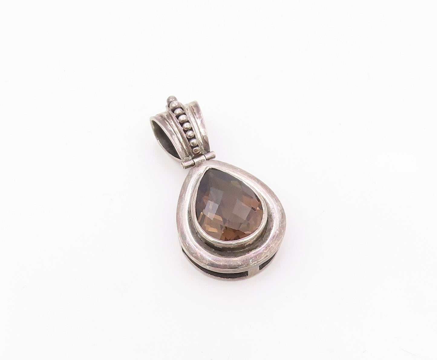 925 Sterling Silver  Vintage Tear Drop Smoky Topaz Pendant  PT18909