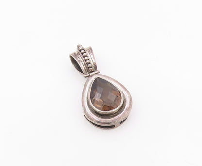 925 Sterling Silver  Vintage Tear Drop Smoky Topaz Pendant  PT18909