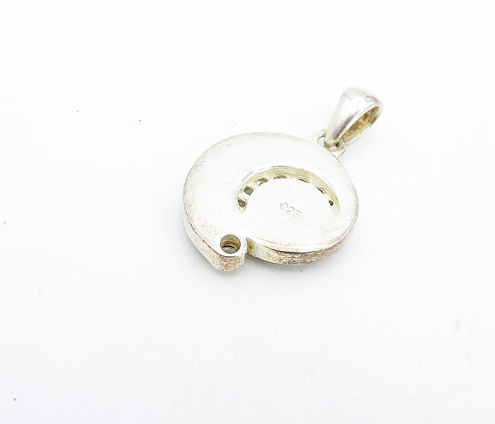 925 Sterling Silver  Vintage Mother Of Pearl & Topaz Swirl Pendant  PT3552