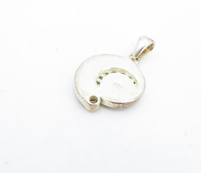 925 Sterling Silver  Vintage Mother Of Pearl & Topaz Swirl Pendant  PT3552