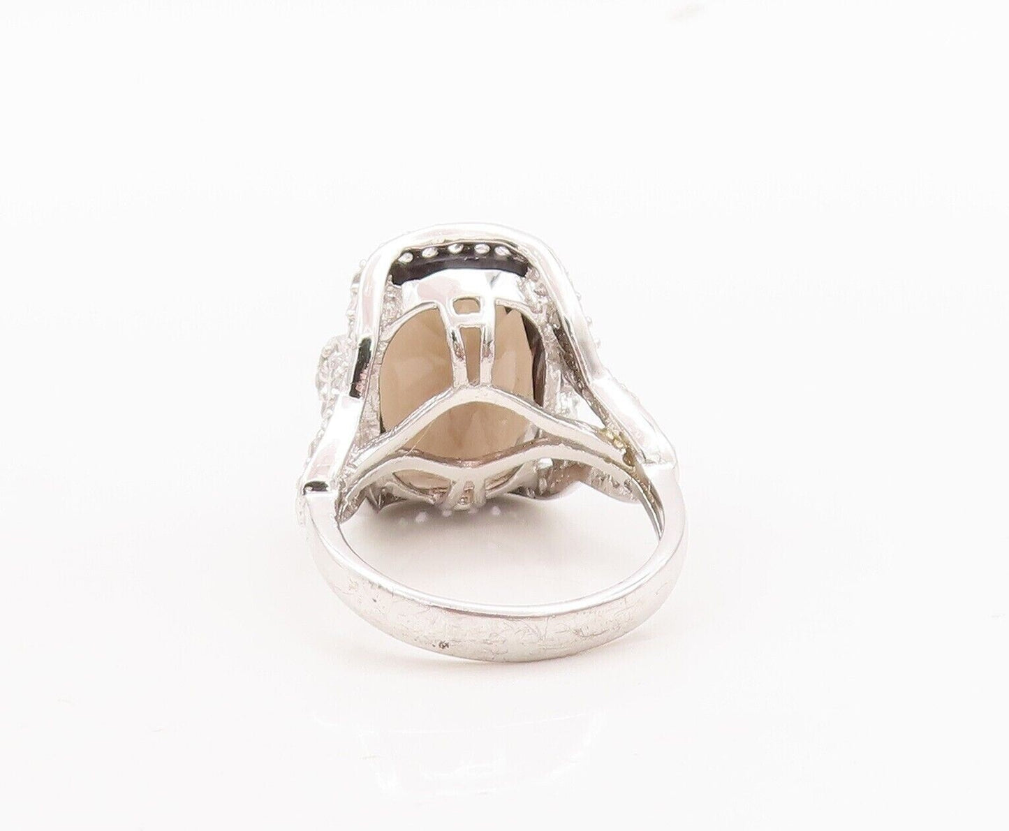 925 Sterling Silver Vintage Ring Smoky Quartz Cutout Topaz Inlay Sz 7.5  RG29754