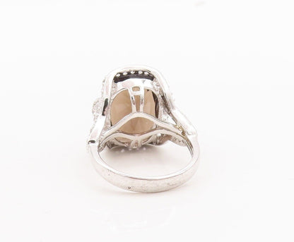 925 Sterling Silver Vintage Ring Smoky Quartz Cutout Topaz Inlay Sz 7.5  RG29754