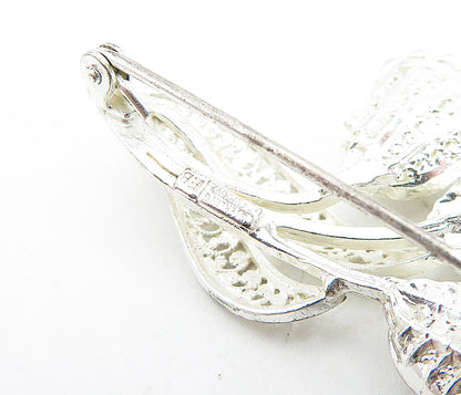 GERMANY 925 Sterling Silver  Vintage Shiny Filigree Flowers Brooch Pin  BP1840