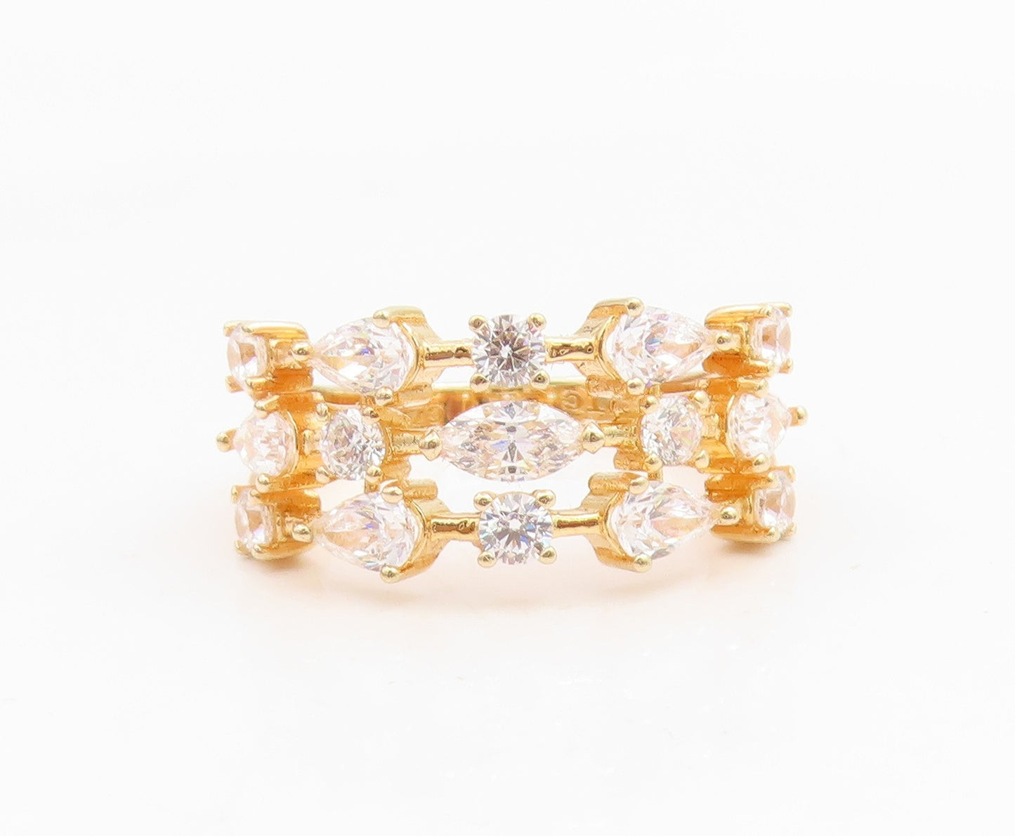 925 Sterling Silver Vintage Ring Gold Plated Multi Shape CZ  Band  Sz 8  RG34976