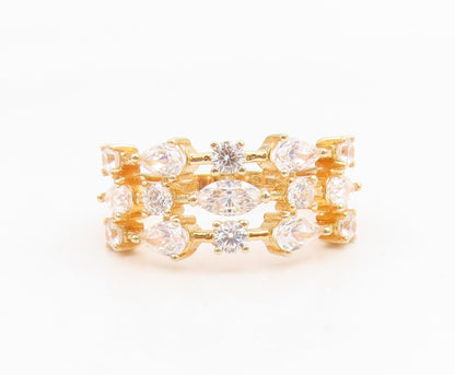 925 Sterling Silver Vintage Ring Gold Plated Multi Shape CZ  Band  Sz 8  RG34976