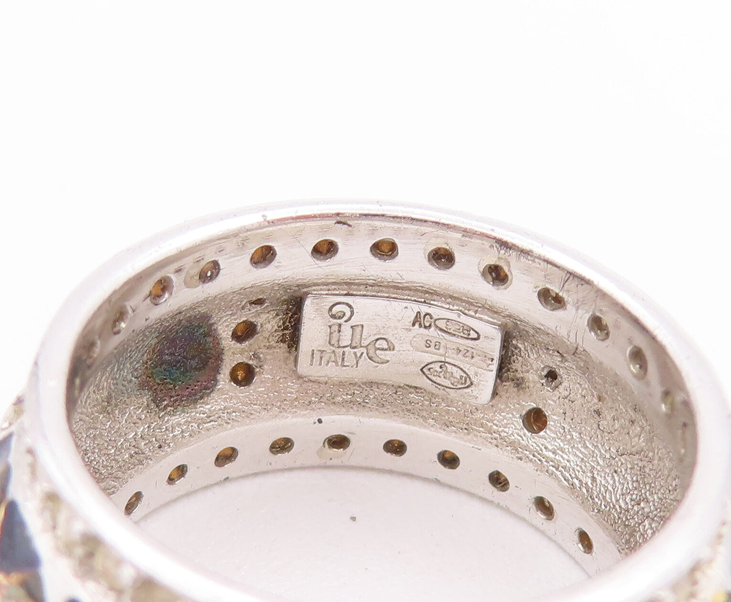 925 Sterling Silver Vintage Ring Designer Topaz Band Framed Carved Sz 6  RG28055