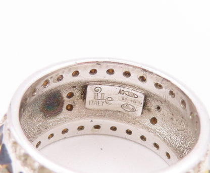 925 Sterling Silver Vintage Ring Designer Topaz Band Framed Carved Sz 6  RG28055