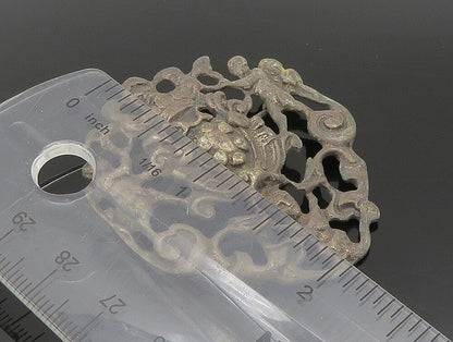 925 Sterling Silver  Vintage Antique Royal Crown & Angels Brooch Pin  BP9426