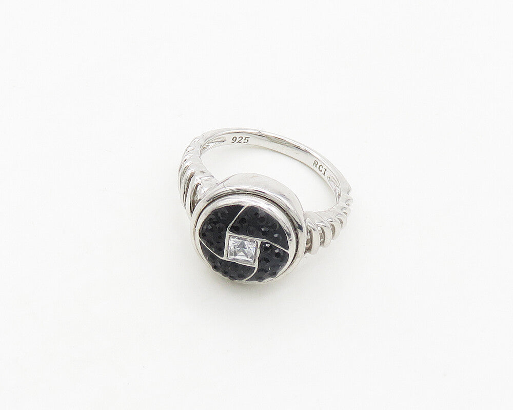 925 Silver   Vintage Black Crystal & Cubic Zirconia Band Ring Sz 7  RG19433