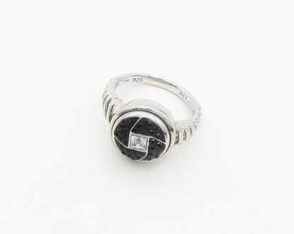 925 Silver   Vintage Black Crystal & Cubic Zirconia Band Ring Sz 7  RG19433