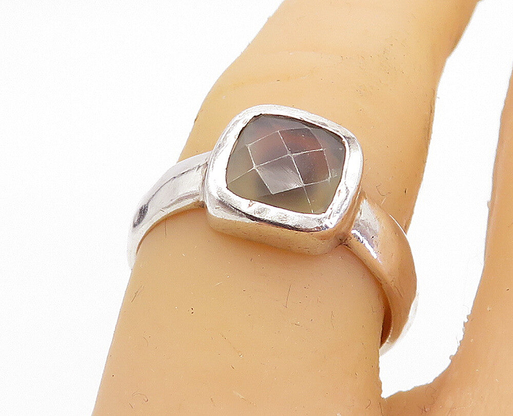 925 Sterling Silver  Vintage Faceted Topaz Hammered Solitaire Ring Sz 7 RG5833