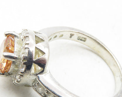 925 Sterling Silver  Vintage Peach Cubic Zirconia Band Ring Sz 8.5  RG9587