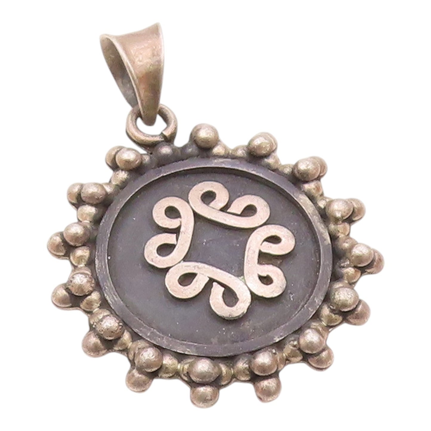 925 Sterling Silver  Vintage Oxidized Pretzel Swirl Round Pendant  PT12403