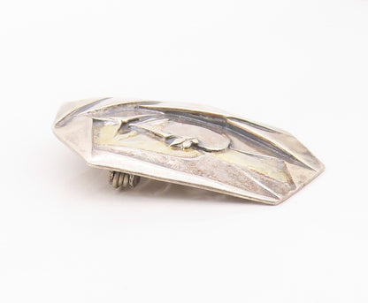 925 Sterling Silver Vintage Brooch Pin Geometric Duo Portrait Embrace  BP12558