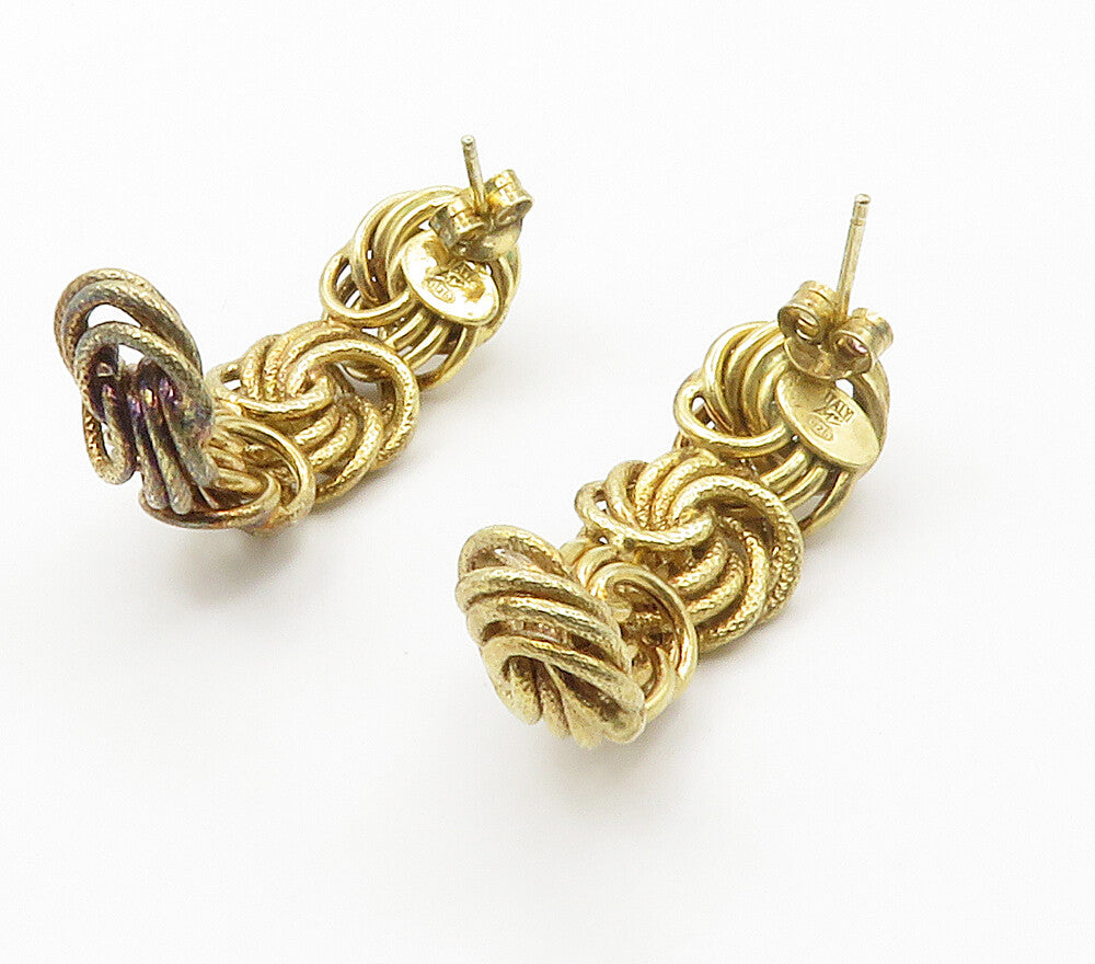925 Sterling Silver  Vintage Shiny Gold Plated Knotted Drop Earrings  EG7611
