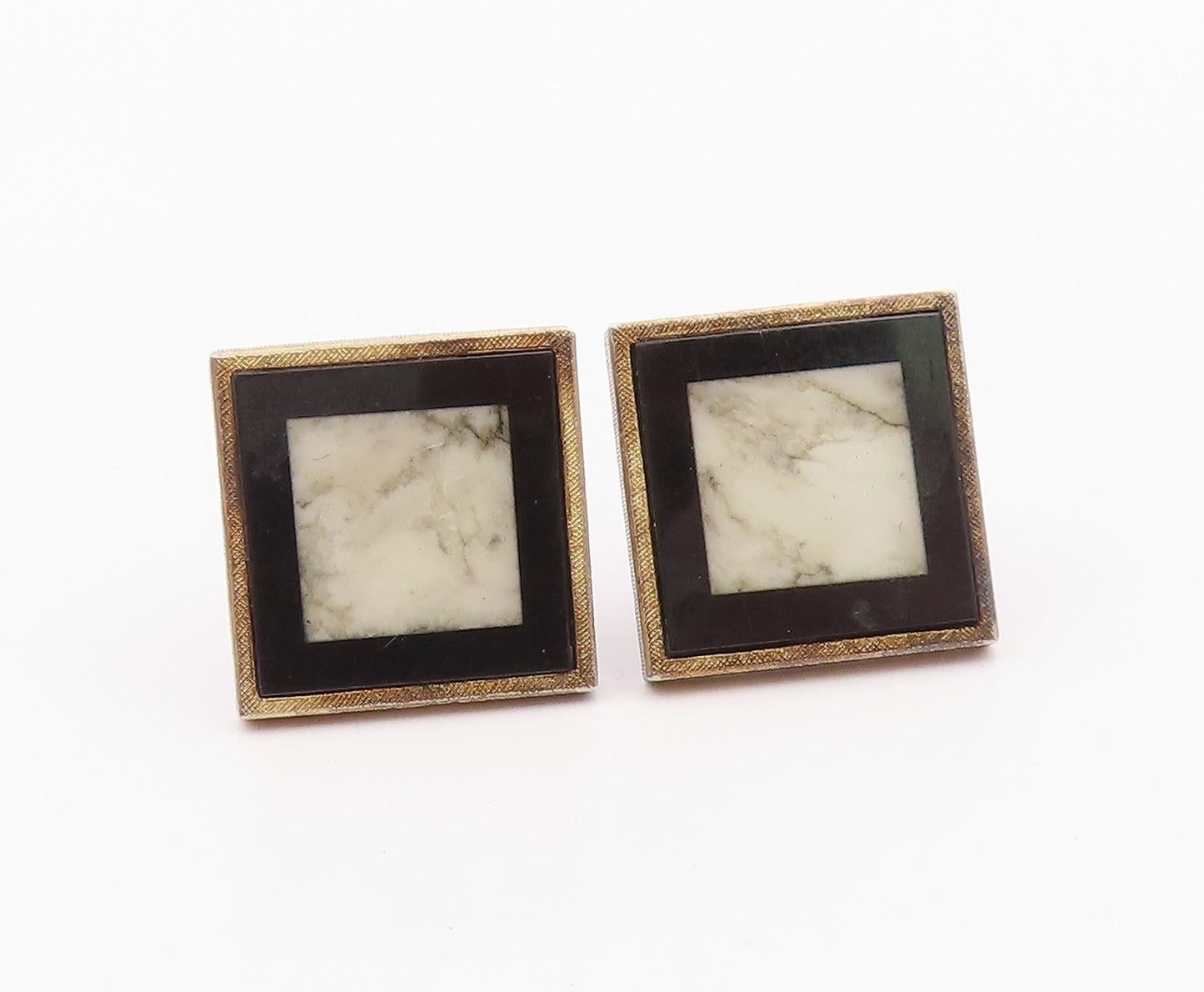 925 Sterling Silver  Vintage Howlite & Black Onyx Square Cufflinks  TR2328