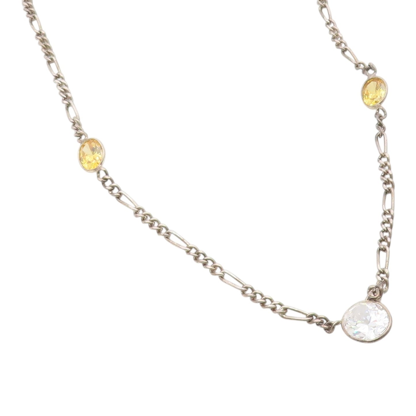 925 Silver  Vintage Inlaid White & Yellow Cubic Zirconia Chain Necklace NE4002