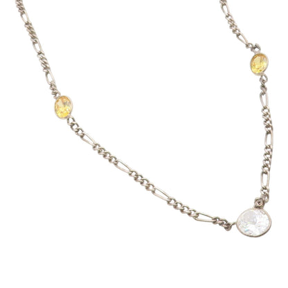 925 Silver  Vintage Inlaid White & Yellow Cubic Zirconia Chain Necklace NE4002