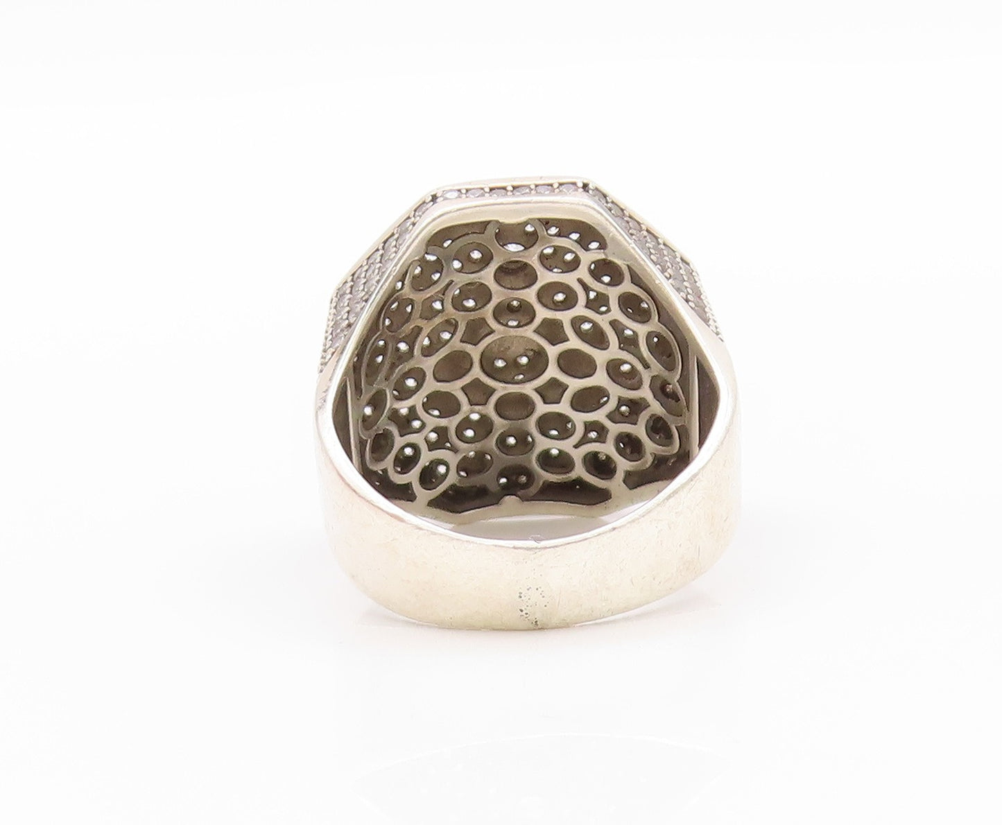 925 Sterling Silver Vintage Ring CZ Inlay Freemason Symbol  Sz 11  RG32648