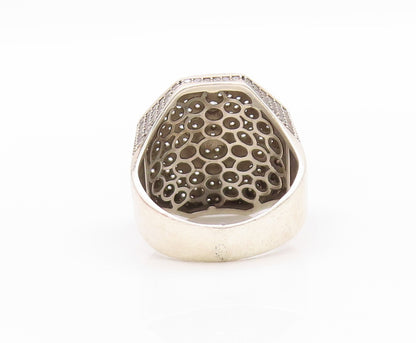 925 Sterling Silver Vintage Ring CZ Inlay Freemason Symbol  Sz 11  RG32648
