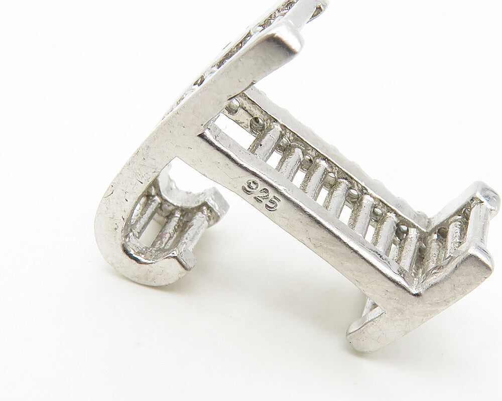 925 Sterling Silver  Shiny White Topaz Letter T Initial Drop Pendant  PT14517
