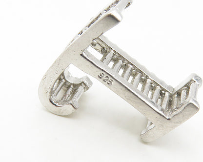 925 Sterling Silver  Shiny White Topaz Letter T Initial Drop Pendant  PT14517
