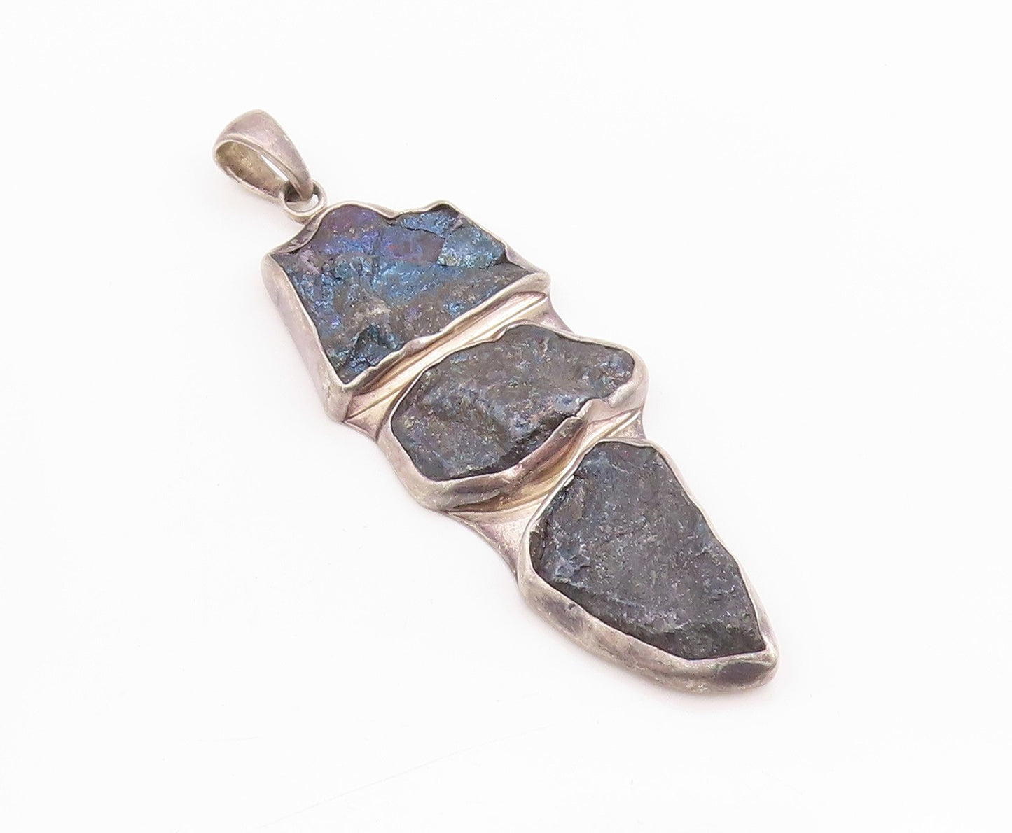 925 Sterling Silver Vintage Pendant CHARLES ALBERT Heavy Brutalist Gem  PT24714