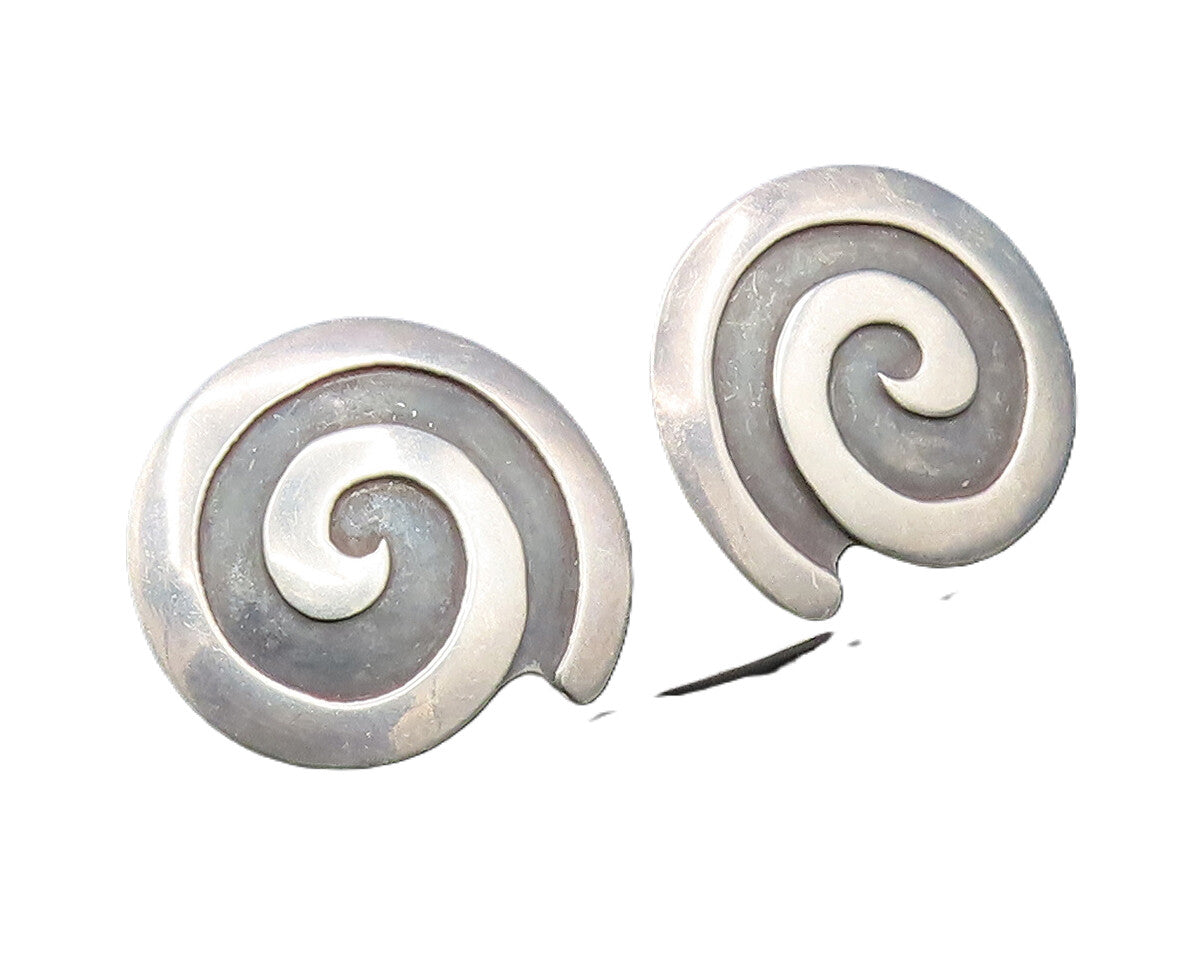 DESIGNER 925 Sterling Silver Vintage Carved Spiral Dome Drop Earrings EG11821