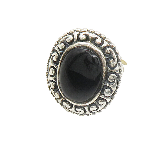 925 Sterling Silver Vintage Black Onyx Pretzel Swirl Cocktail Ring Sz 9  RG19454