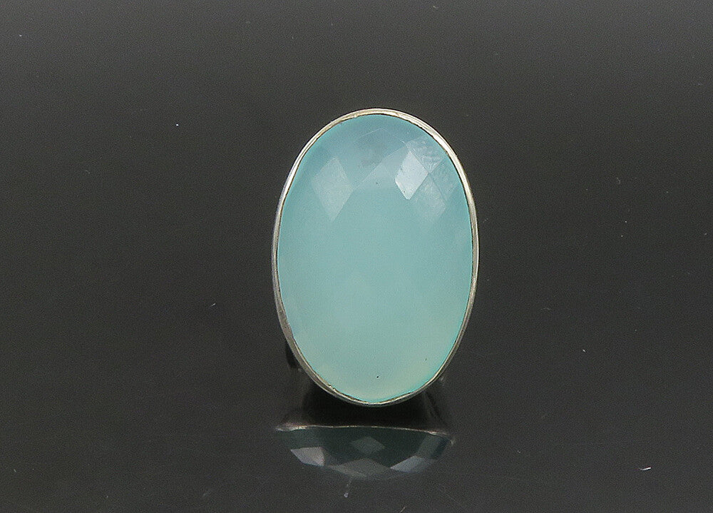 925 Sterling Silver  Vintage Faceted Chalcedony Cocktail Ring Sz 6.5  RG21866
