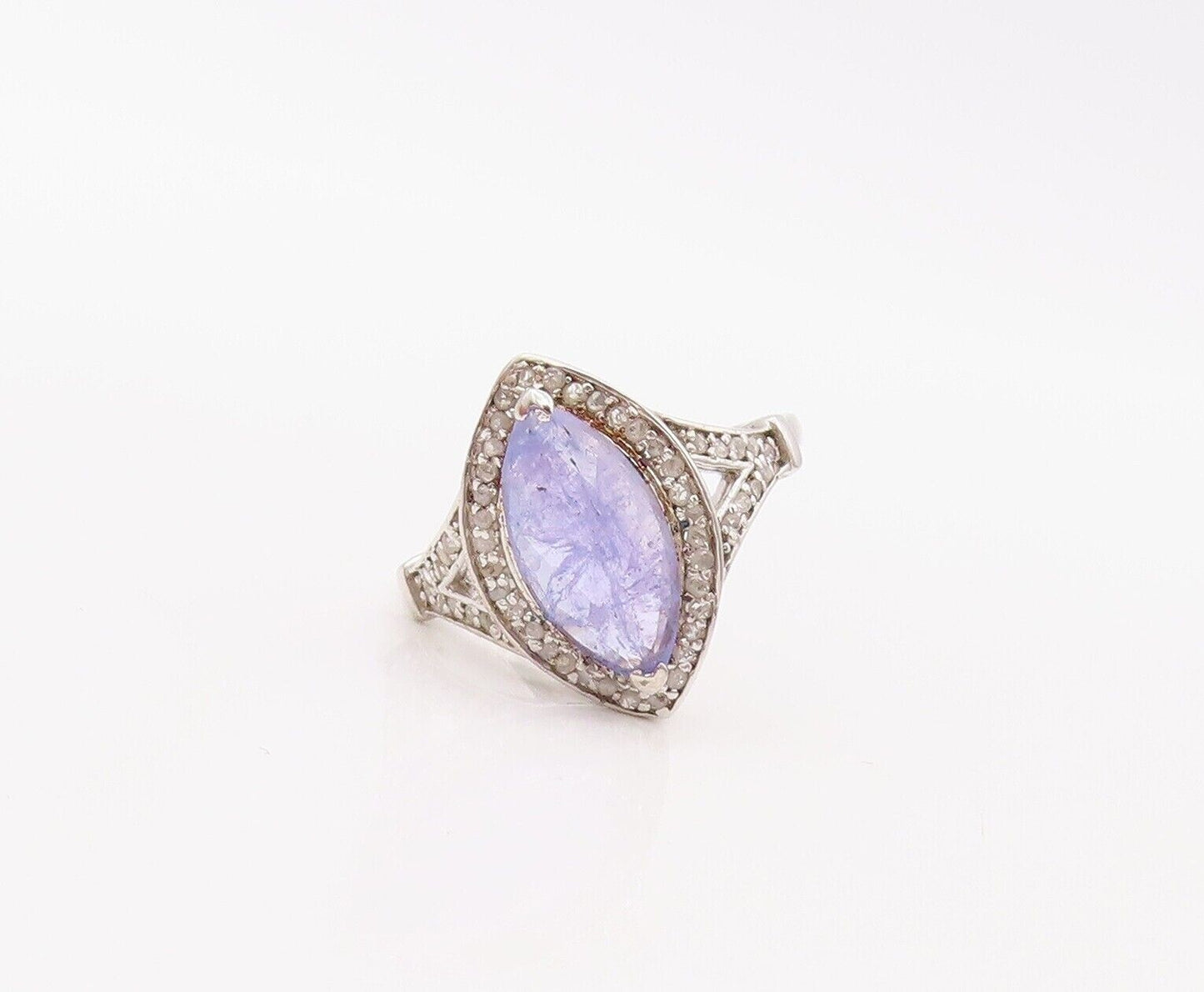 925 Sterling Silver Vintage Ring Diamonds & Marquise Cut Tanzanite  Sz 8 RG30283