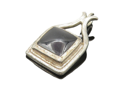 925 Sterling Silver  Vintage Inlaid Black Onyx Square Drop Pendant  PT8994