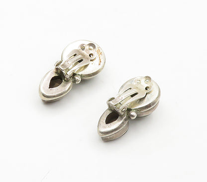 925 Sterling Silver  Vintage Jasper & Smoky Topaz Non Pierce Earrings  EG8043