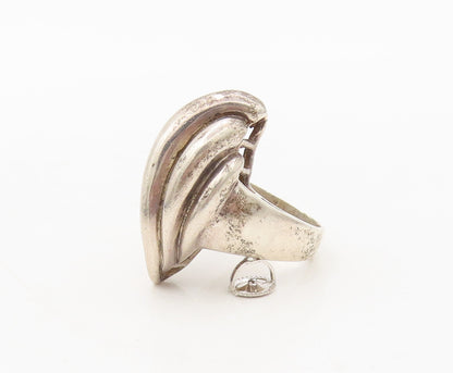 925 Silver Vintage Ring Minimalist Solid Carved Swirly Wing Sz 7.5  RG27565