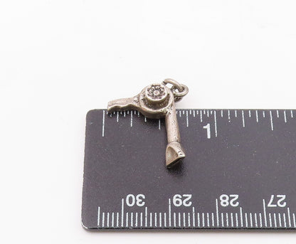 925 Sterling Silver  Vintage Shiny Petite Hair Blow Dryer Drop Pendant  PT9040